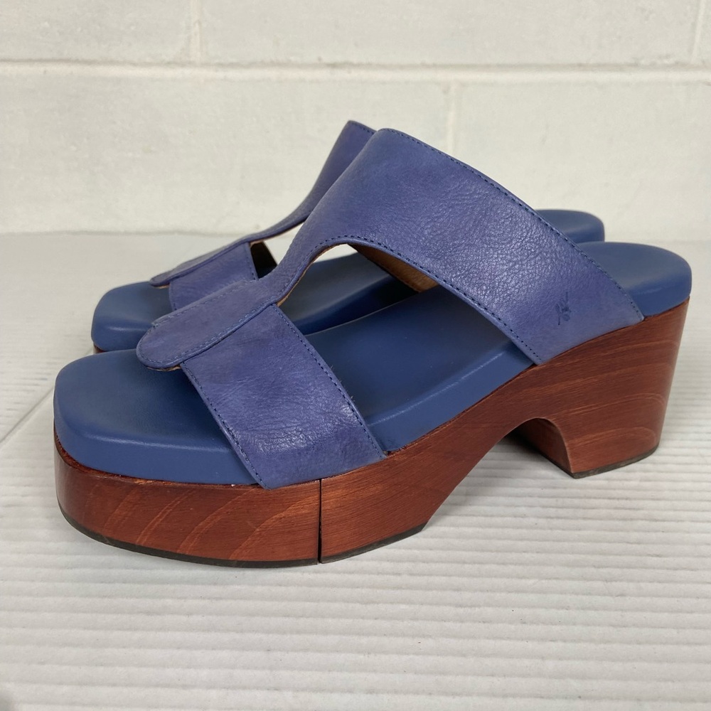 Free People Blue and Brown Platform Sandals with Chunky Heel